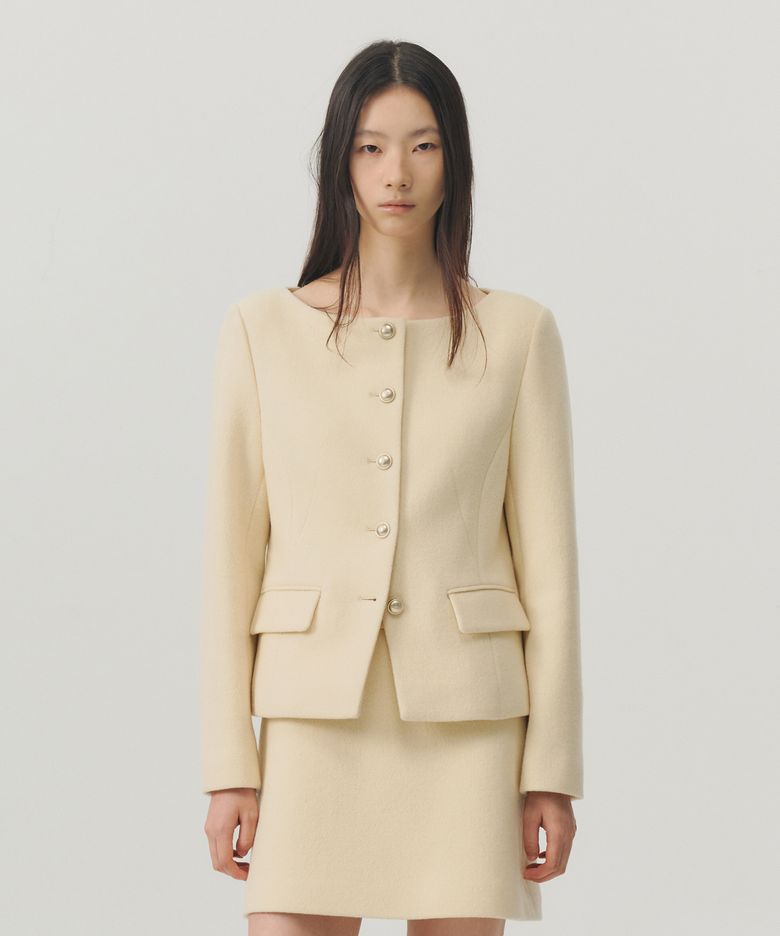 소프트 울 트위드 보트넥 슬림 자켓_아이보리 / SOFT WOOL TWEED BOAT-NECK SLIM JACKET_IVORY