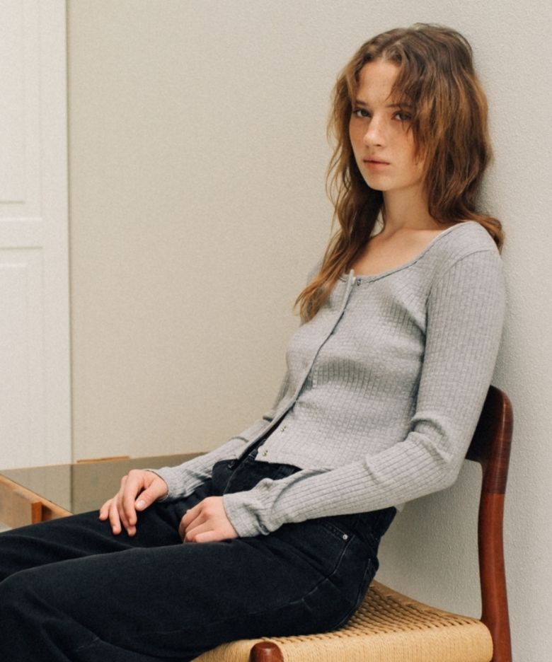 SOFT RIB JERSEY CARDIGAN NAVY GREY