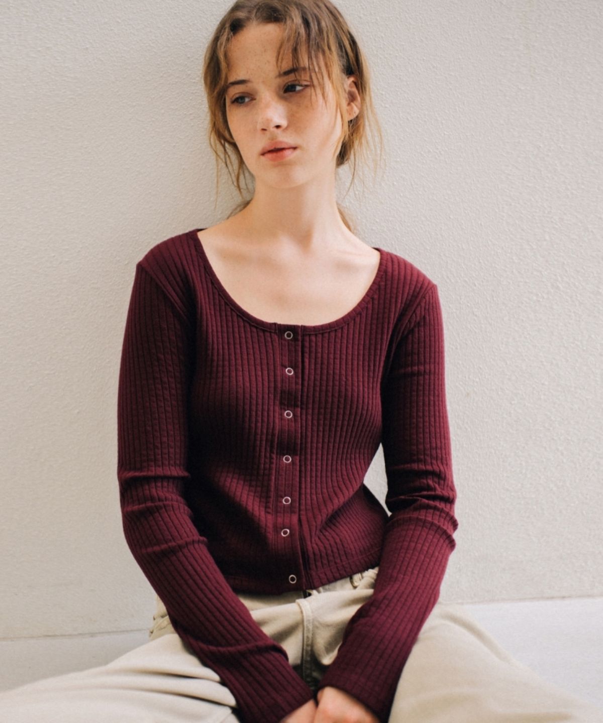 어나우트(UNNOUT) SOFT RIB JERSEY CARDIGAN NAVY BURGUNDY