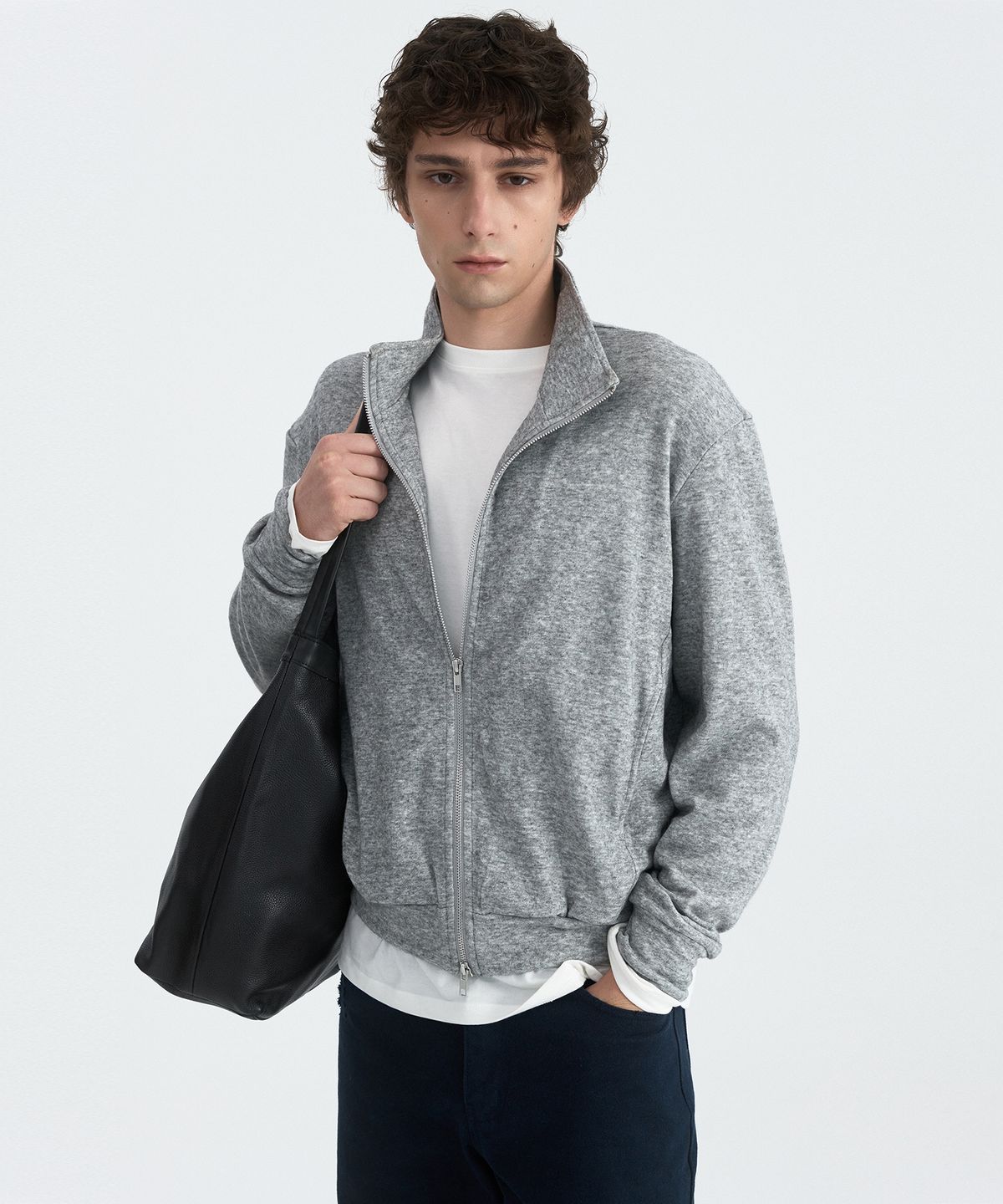 윈더(WINDER) WOOL JERSEY TRACK JACKET - MELANGE GREY
