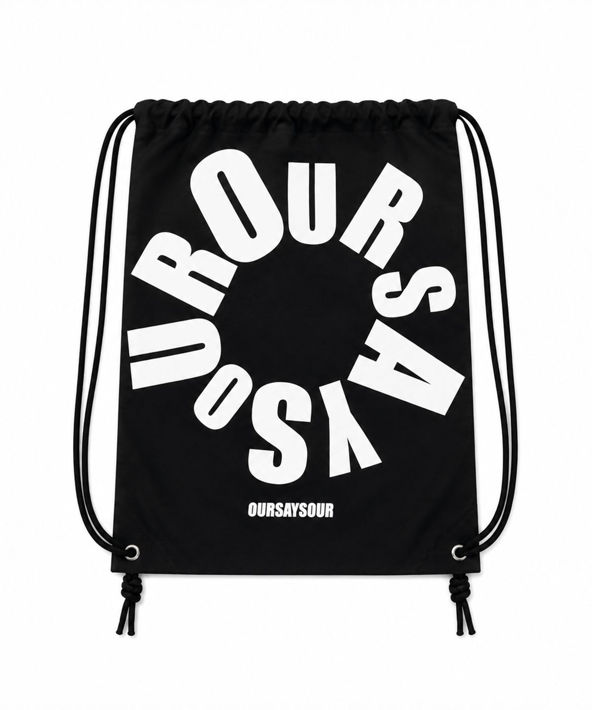 아워세이아워(OURSAYSOUR) OUR 레터링 스트링백 블랙