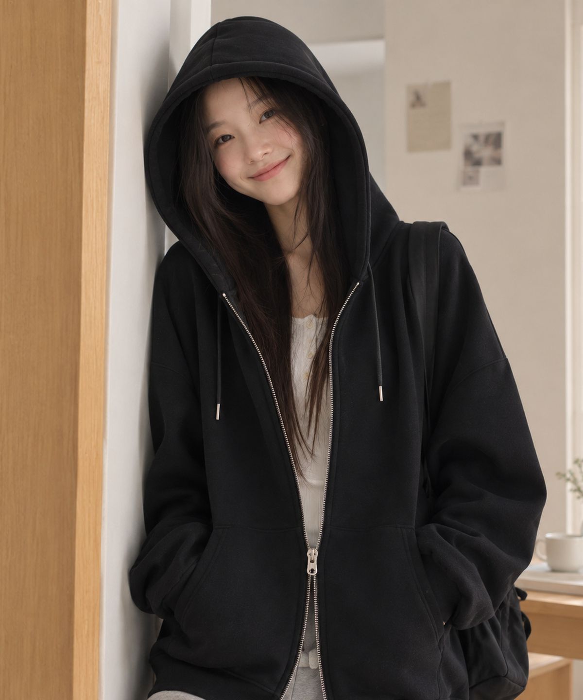 빼빼(BBAEBBAE) 오버핏 투웨이 집업 후드 티셔츠 4COLOR