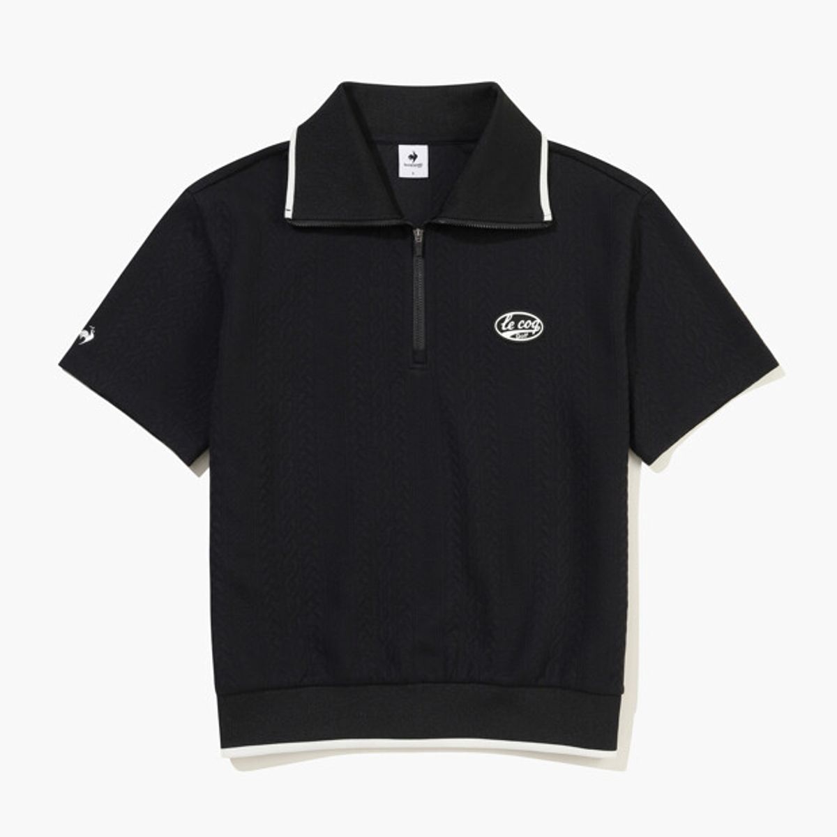 르꼬끄 골프(LECOQ GOLF) 여성 자카드 져지 반집업 반팔 티셔츠 _BLCK GR322LTS84