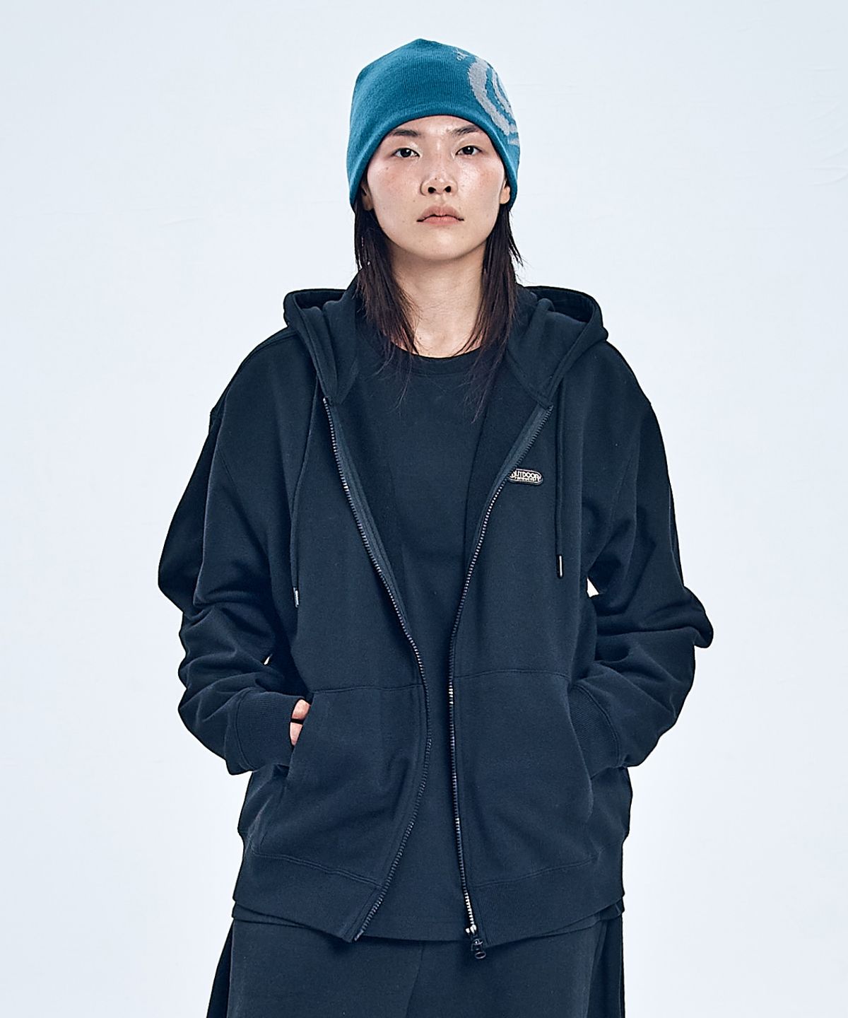 아웃도어 프로덕츠(OUTDOOR PRODUCTS) 스탠다드 로고 후디드 집업 (블랙)