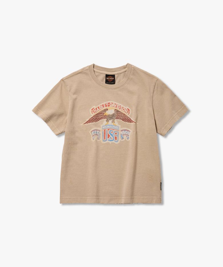 [American Vintage] 여성 이글 피그먼트 크롭 티셔츠 베이지 HH26311102