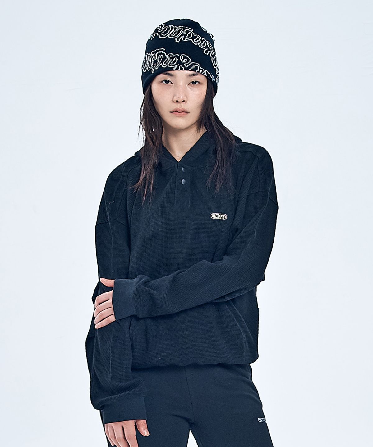 아웃도어 프로덕츠(OUTDOOR PRODUCTS) 와플 헨리넥 후디 (블랙)