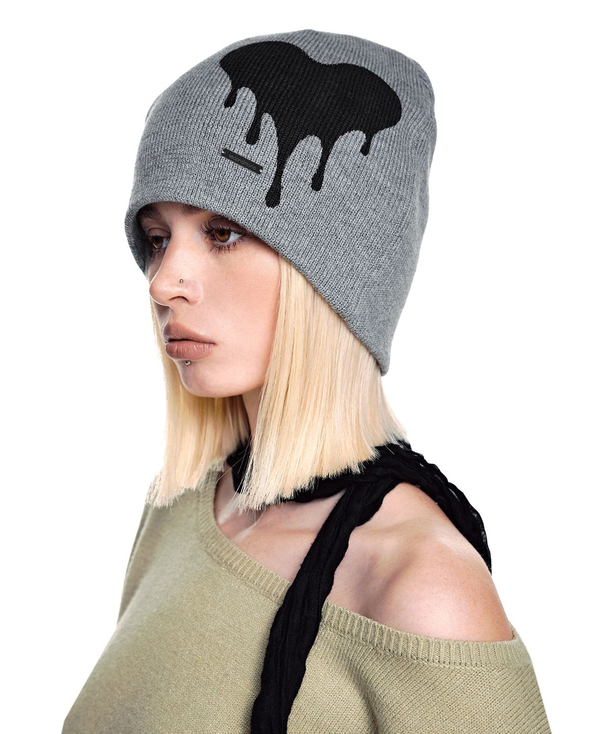 세컨모놀로그(SECONDMONO) Heart Symbol Knit Beanie [GRAY]_SEAC021GRAY