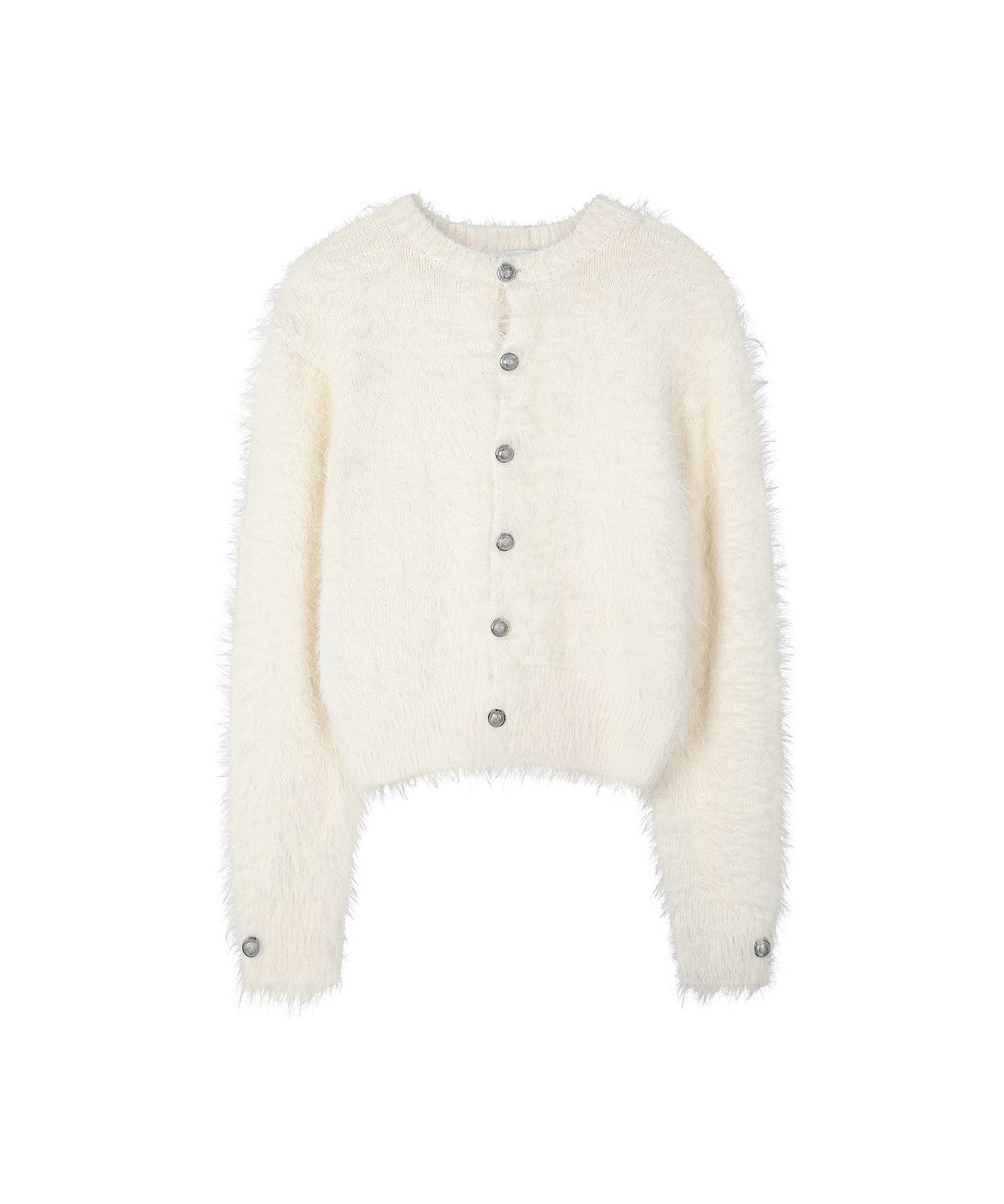 세컨모놀로그(SECONDMONO) Hairy Round Neck Button Cardigan [IVORY]_SEWCD009IVORY