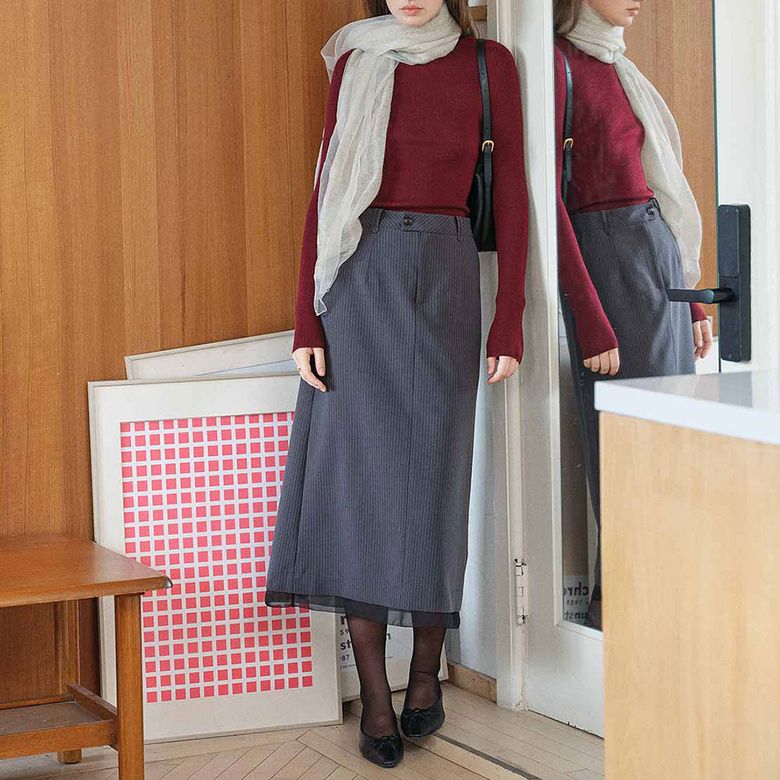 SR_Vintage french stripe long skirt