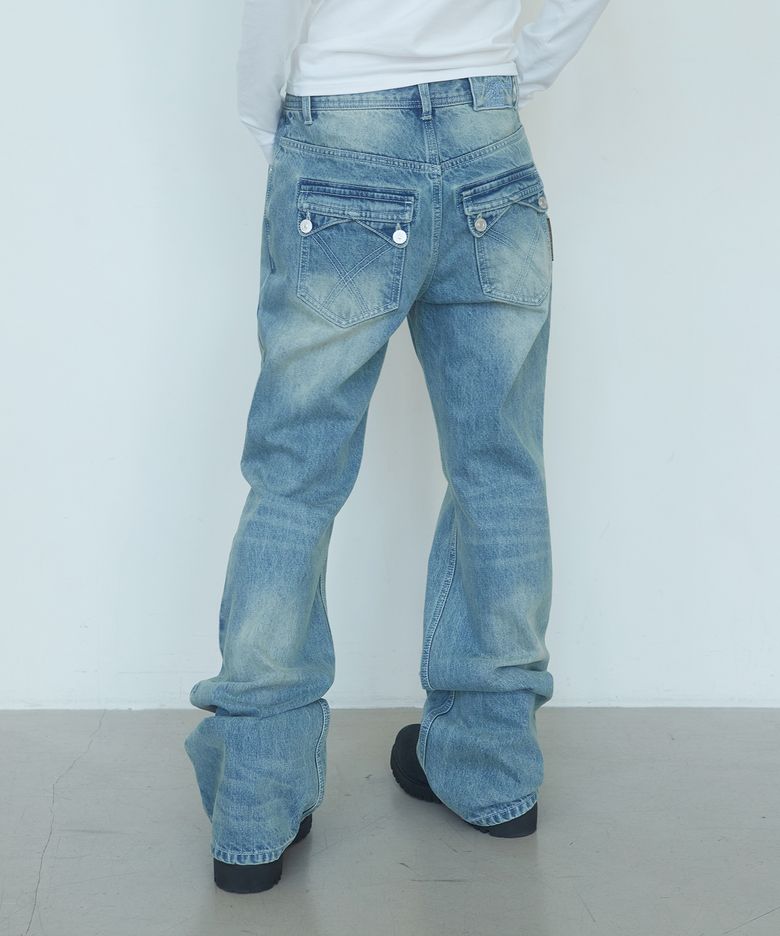 SEMI FLARE DENIM PANTS [LIGHT BLUE]