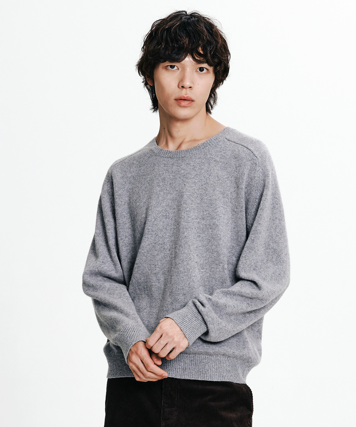나우(nau) 베이직 라운드넥 니트 Melange Gray
