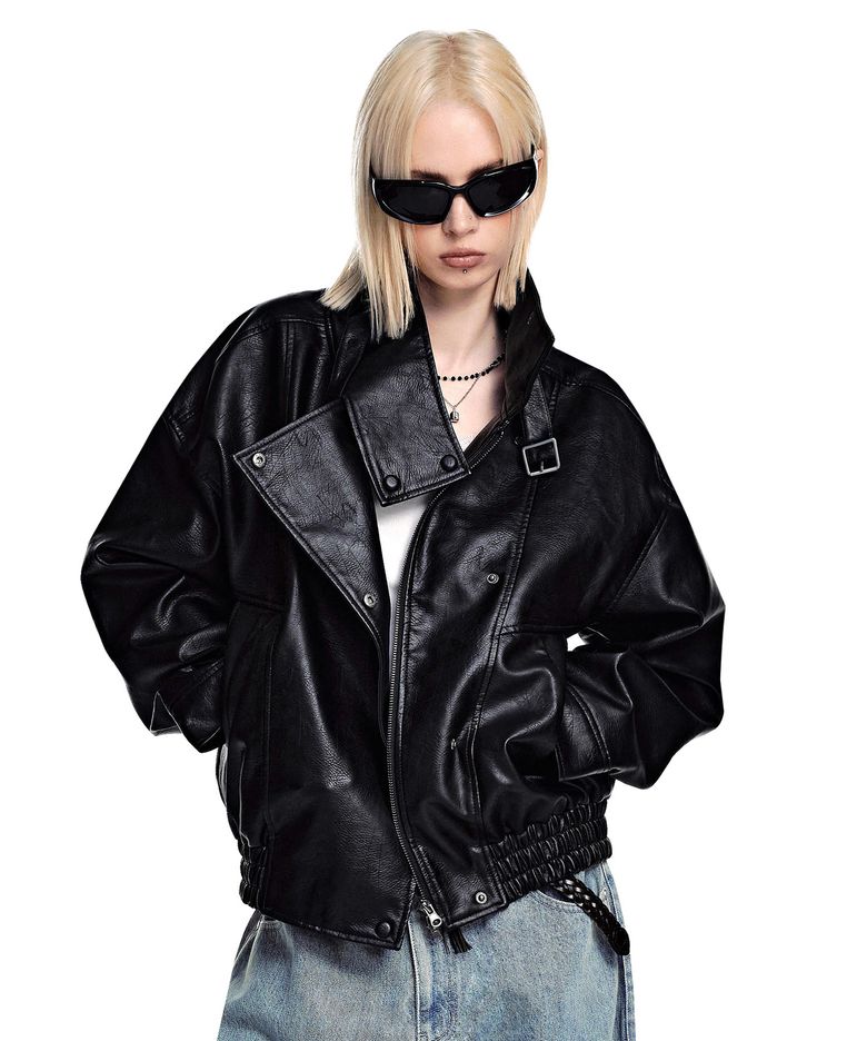 High Neck Leather Blouson [BLACK]_SEWJK007BLACK