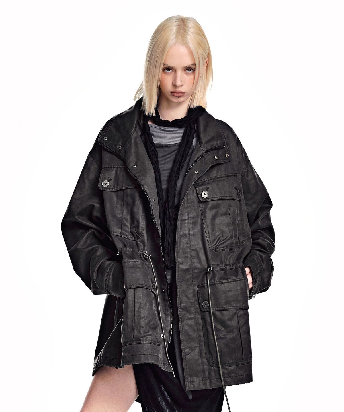 세컨모놀로그(SECONDMONO) Waxed Fishtail Field Jacket [CHARCOAL]_SEJK038CHARCOAL