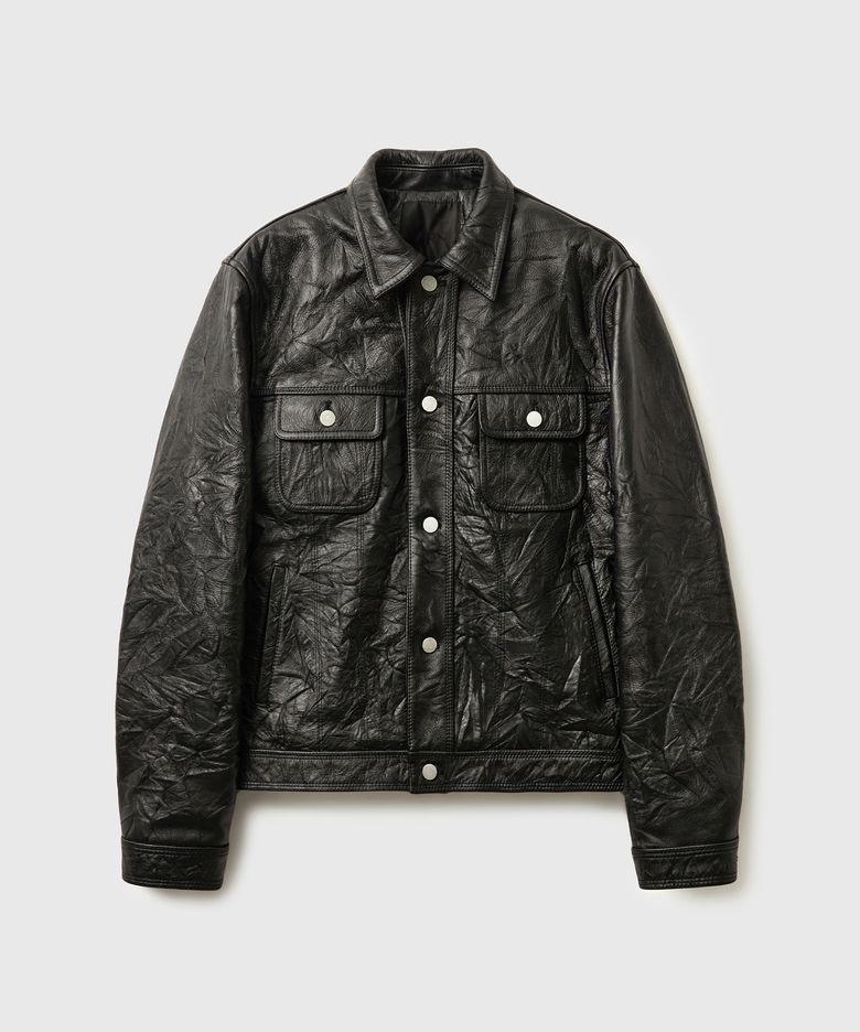 MATEO NAPPA LEATHER TRUCKER JACKET (BLACK)
