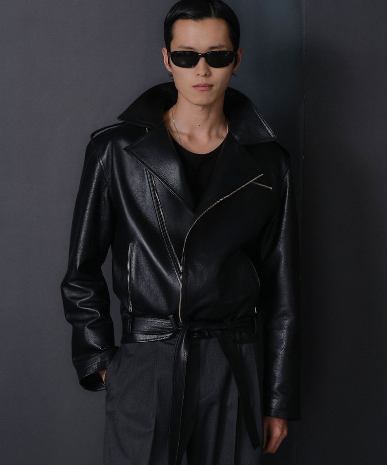 BLAKE BELTED LEATHER BIKER JACKET (BLACK)