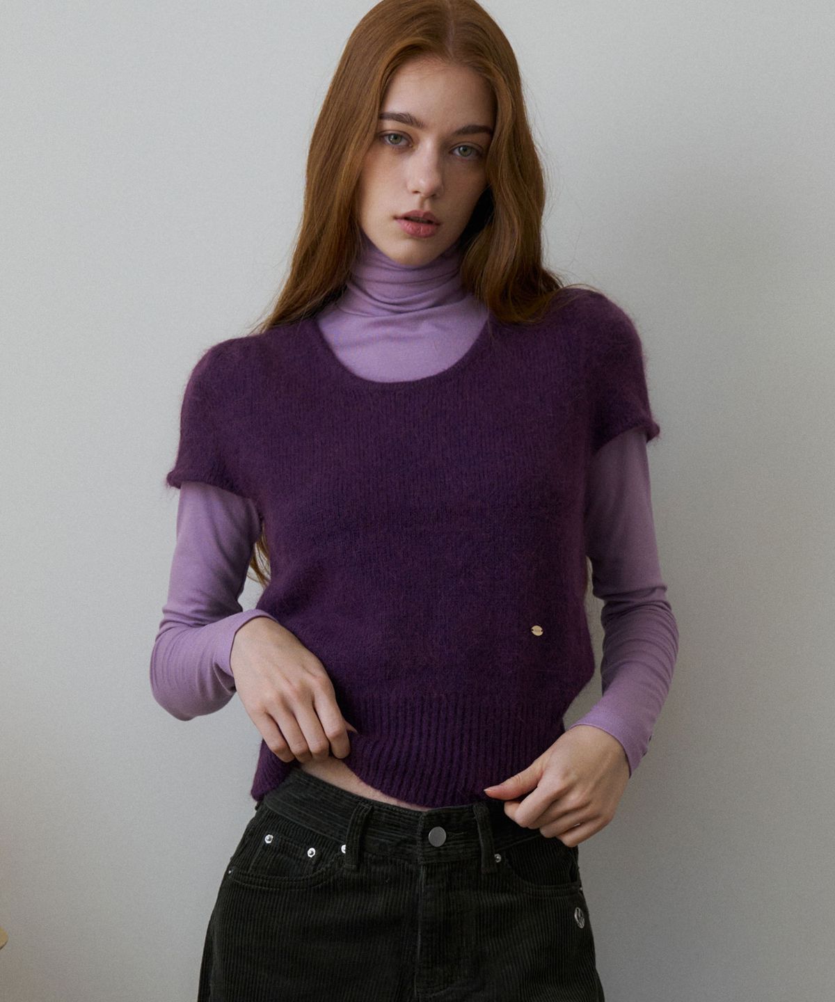 헤인트(HAINT) SENUA ANGORA BLEND SHORT-SLEEVE KNIT 4COL_IVORY PURPLE TEAL BLUE BLUE