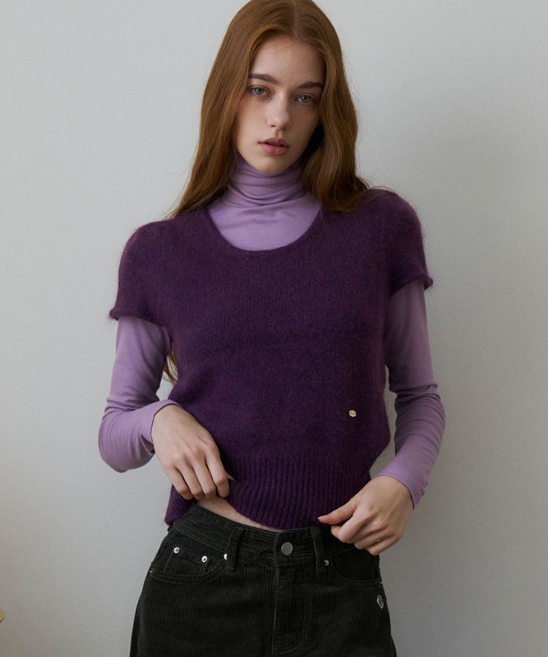 SENUA ANGORA BLEND SHORT-SLEEVE KNIT 4COL_IVORY PURPLE TEAL BLUE BLUE