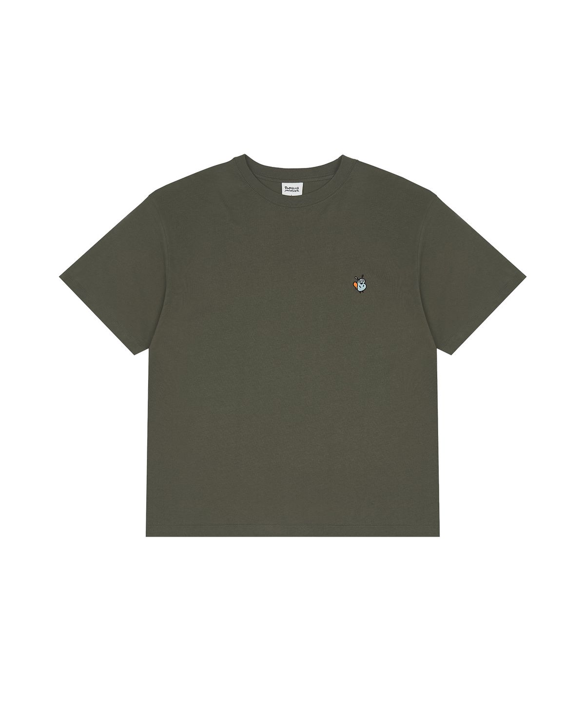 빠삐용 몬스터(PAPILLON MONSTER) S/S PAPI Emb Crop fit T-shirt_Khaki