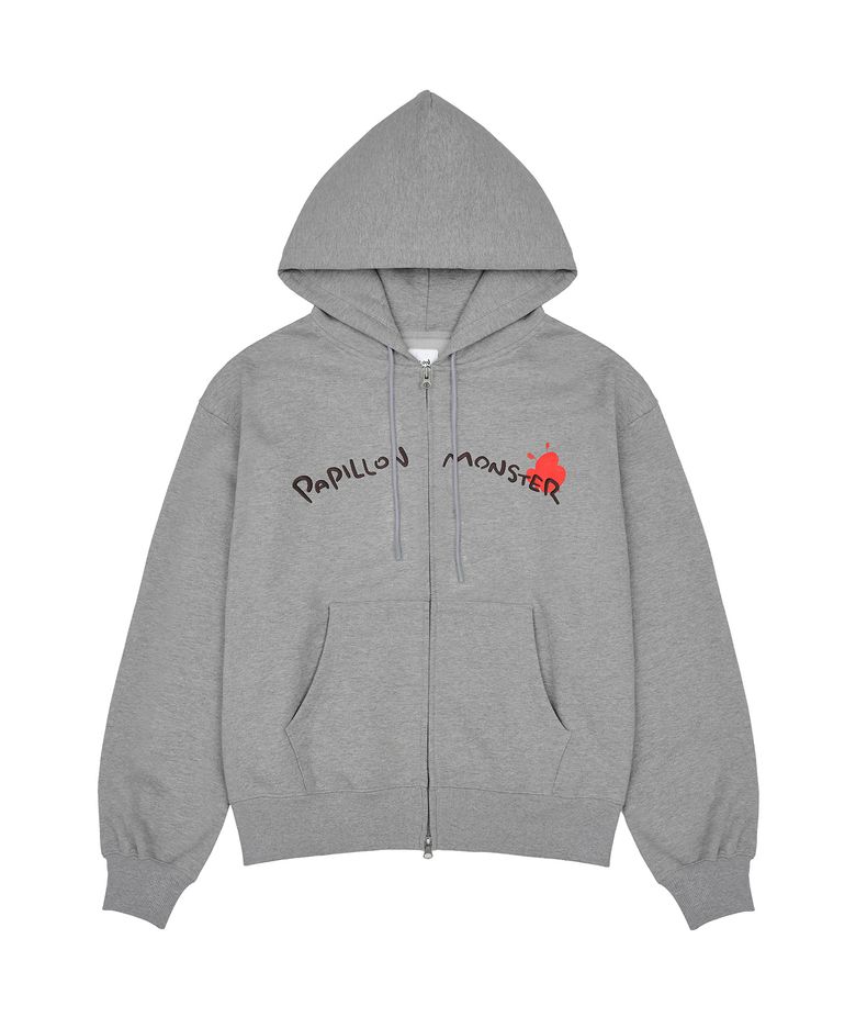 L/S Applique Arch Logo Hoodie zip-up_M/Grey