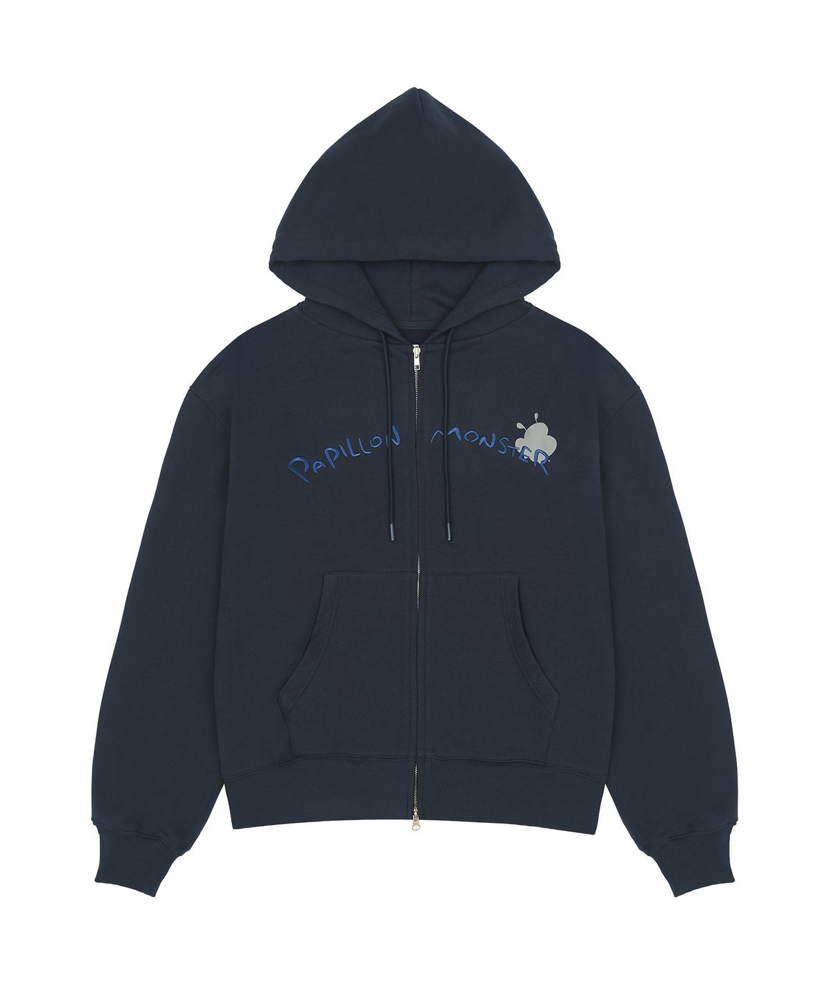 빠삐용 몬스터(PAPILLON MONSTER) L/S Applique Arch Logo Hoodie zip-up_D/Navy