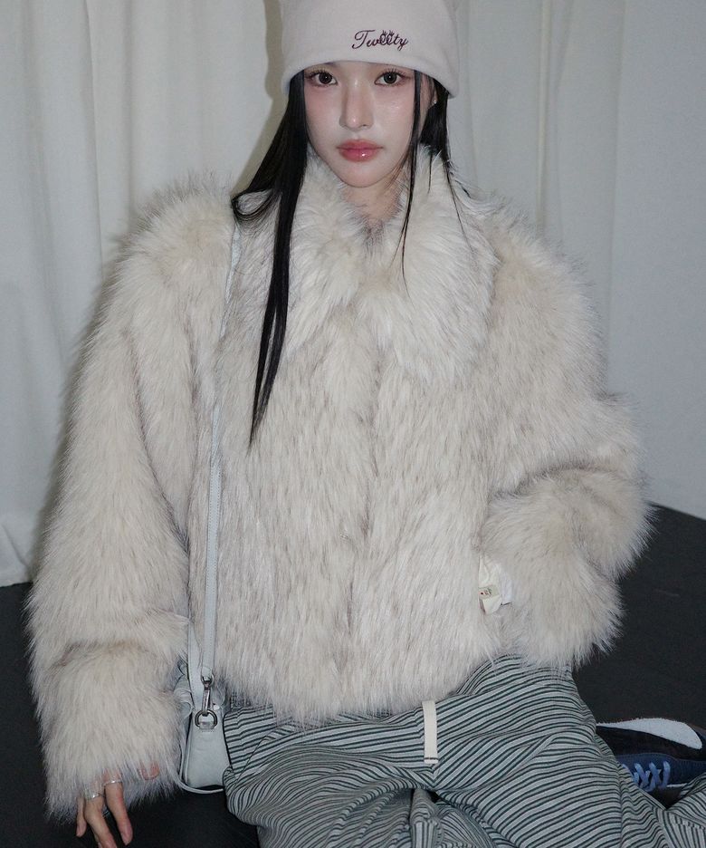 밍글 포우 퍼 자켓-아이보리
