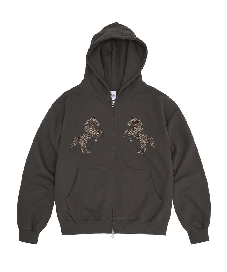 horse hood zip up (dark grey)