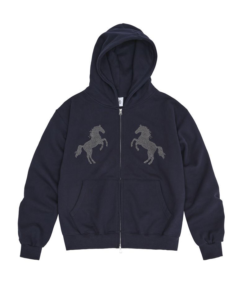 horse hood zip up (navy)