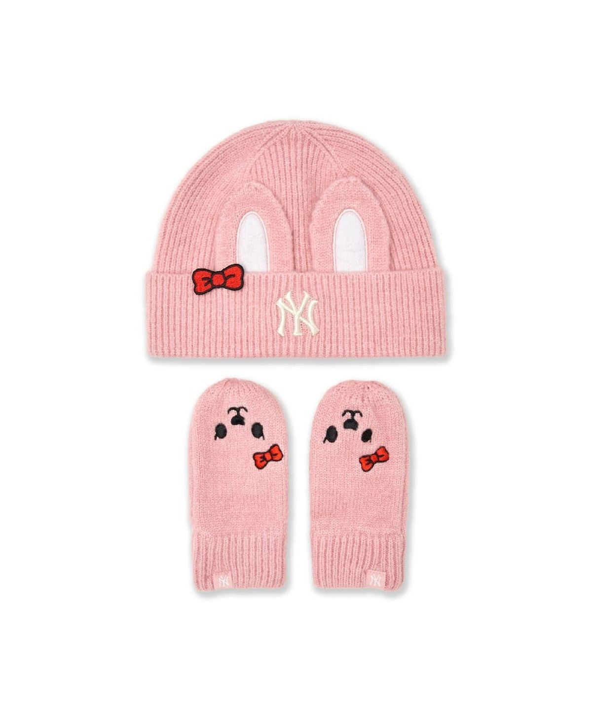 엠엘비 키즈(MLB KIDS) 메가베어 프렌즈 이어플랩비니&장갑 세트 NY (Pink)