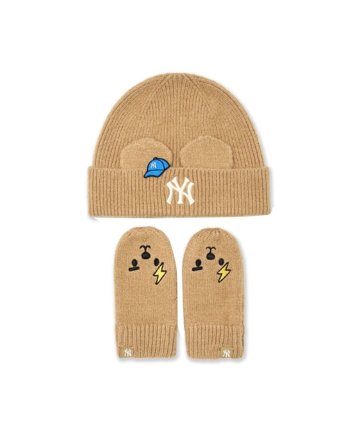 엠엘비 키즈(MLB KIDS) 메가베어 프렌즈 이어플랩비니&장갑 세트 NY (Beige)