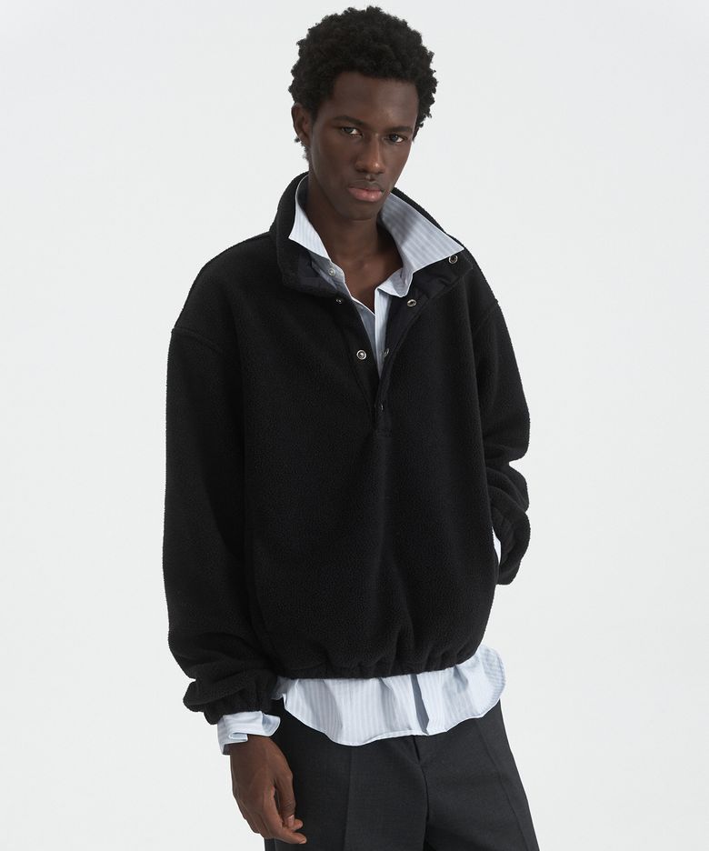 RING SNAP FLEECE PULL OVER - BLACK