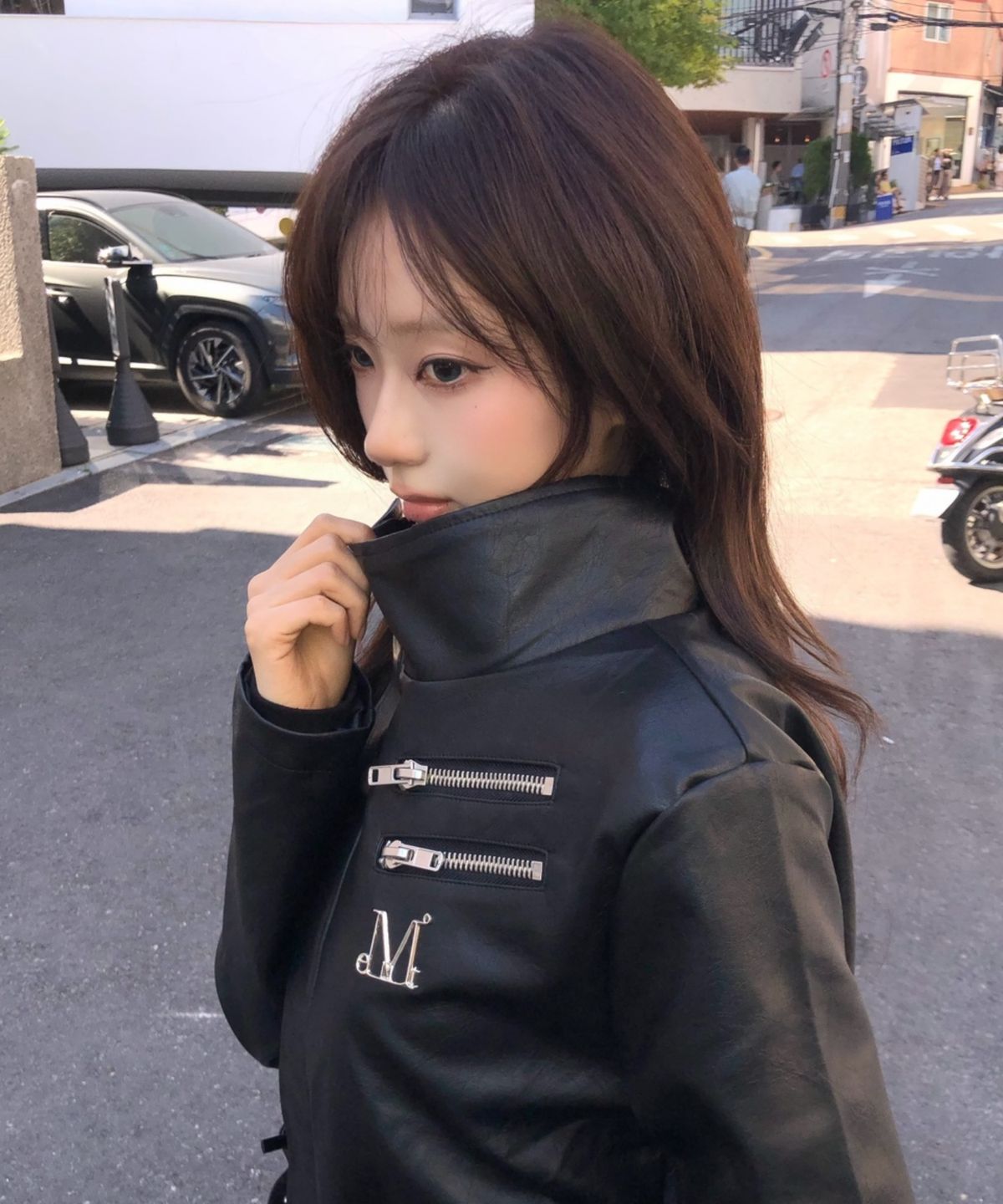 무센트(MUCENT) 르엘 더블지퍼 사선 가죽자켓