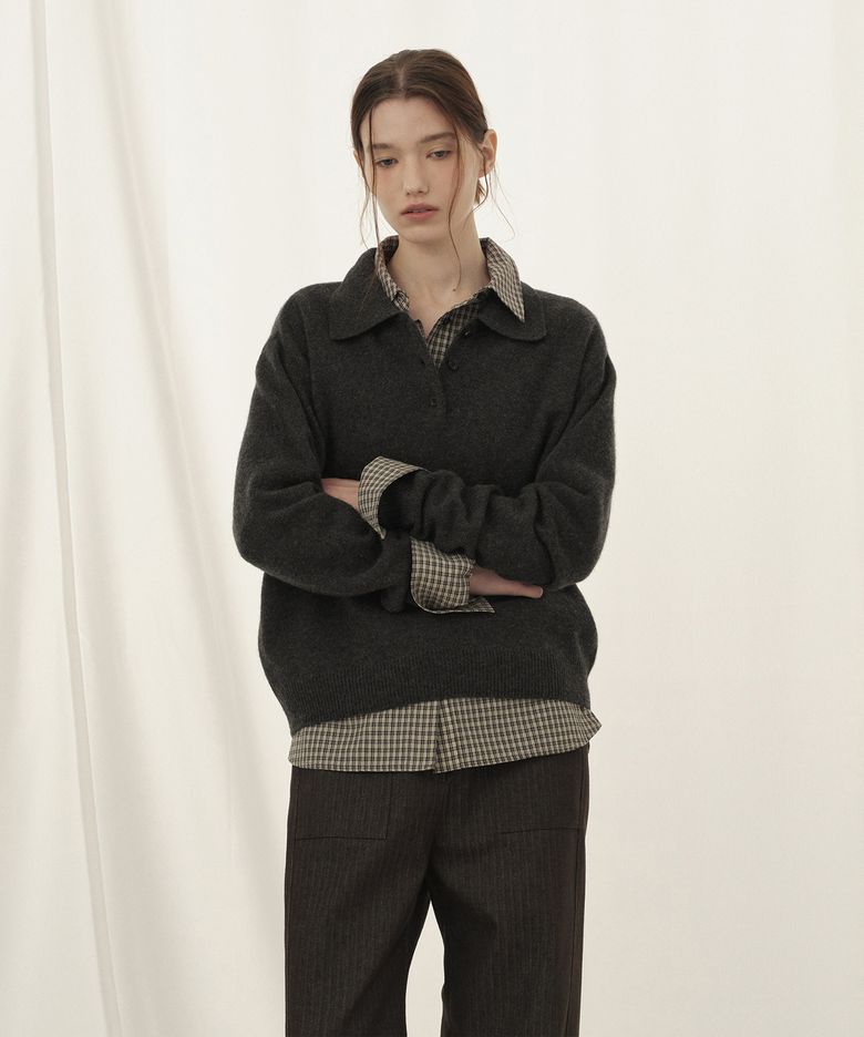 버튼 카라 풀오버 (더스트 그레이)