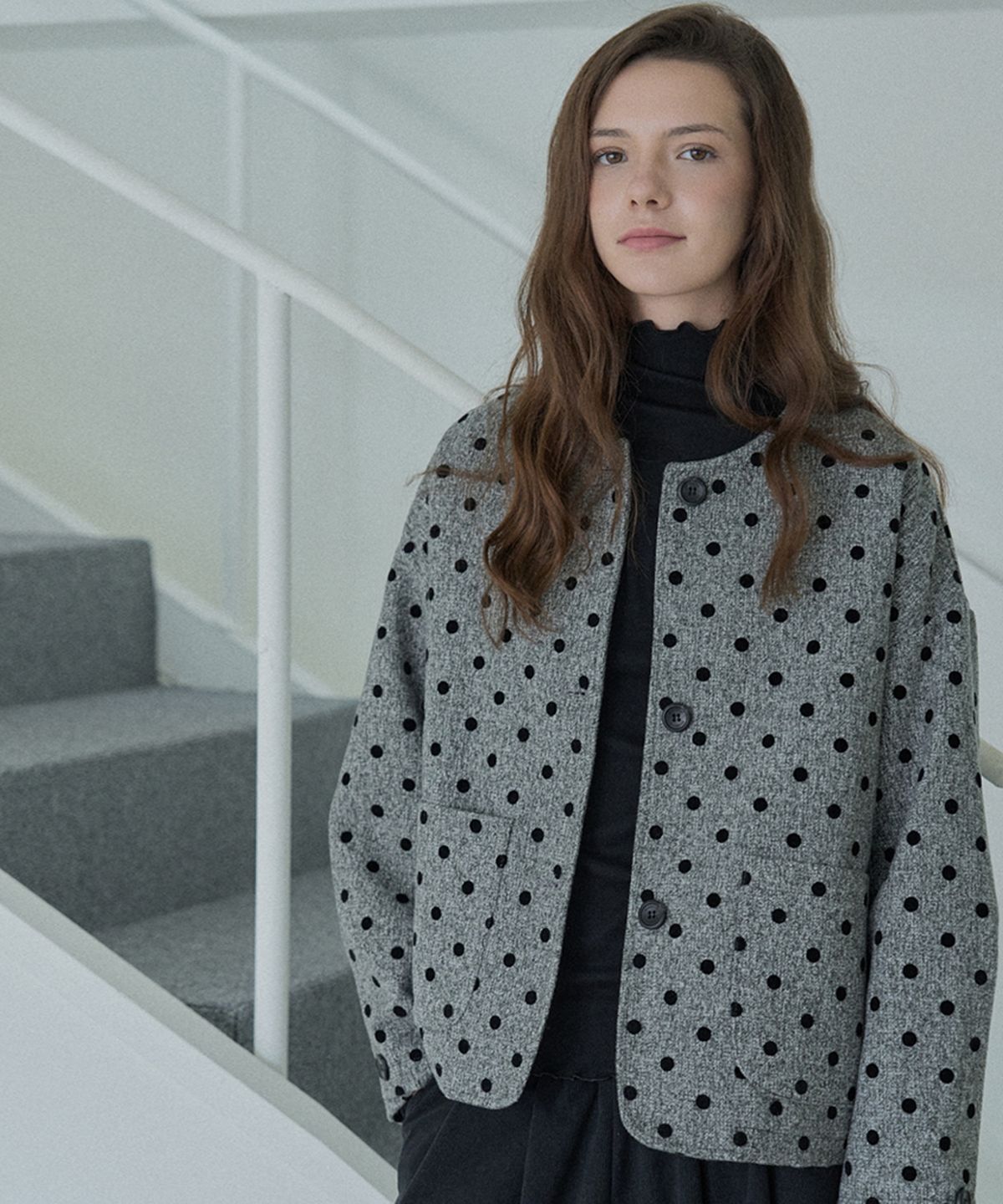 아방(AVANT-G) Quilted Wool Dot Jacket - GREY