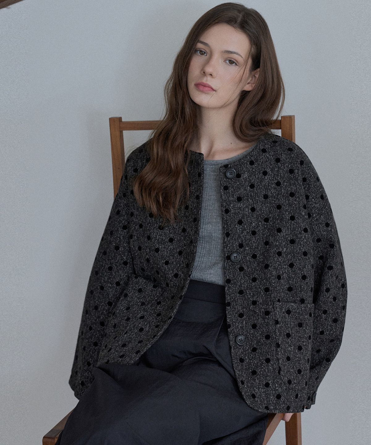 아방(AVANT-G) Quilted Wool Dot Jacket - CHARCOAL