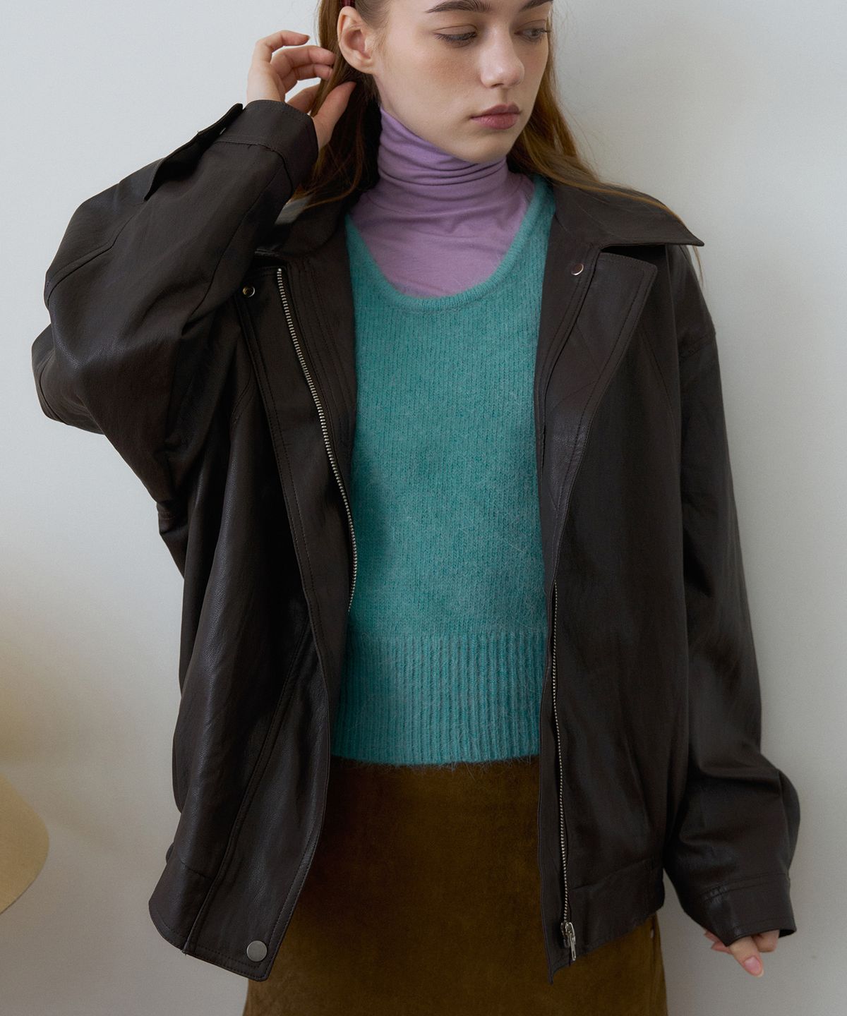 헤인트(HAINT) CERUNE VINTAGE LEATHER OVERSIZED BLOUSON 2COL_BROWN