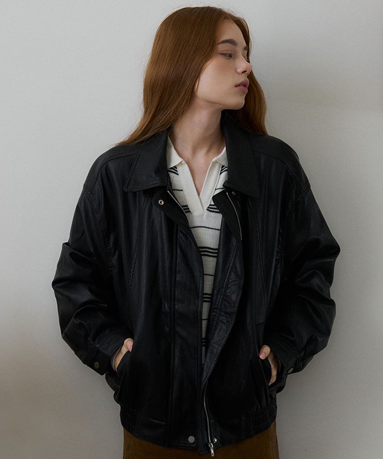 CERUNE VINTAGE LEATHER OVERSIZED BLOUSON 2COL_BLACK