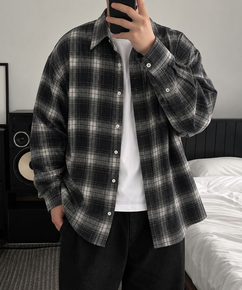 더 시티 투포켓 체크셔츠(블랙)