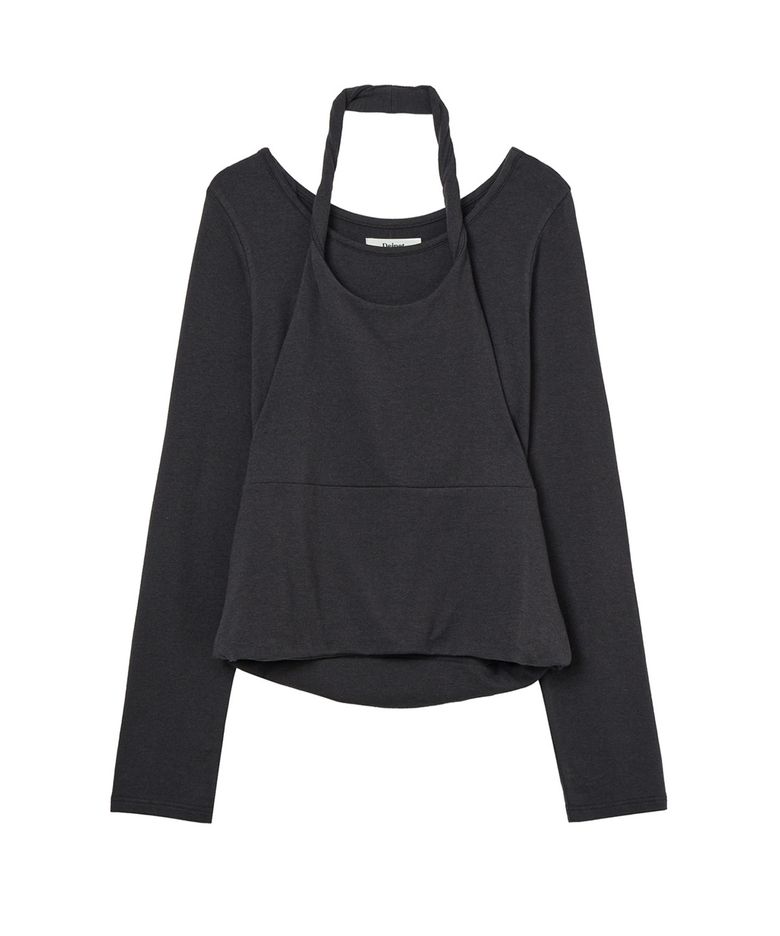 LAYERED HALTER NECK LONG SLEEVE IN CHARCOAL
