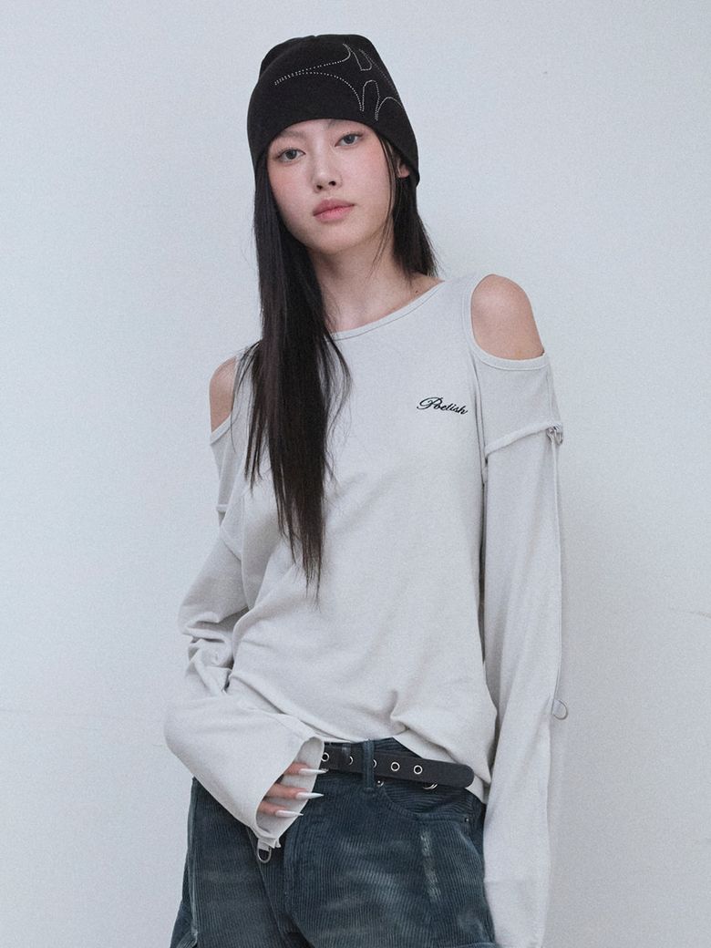 BONDAGE SLEEVE CUT-OUT TOP AW6AE903_2color