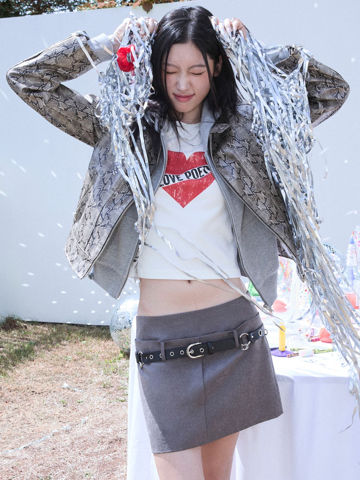 포에티시(POETISH) PYTHON PATTERN CROPPED LEATHER JACKET AL6AM912_91