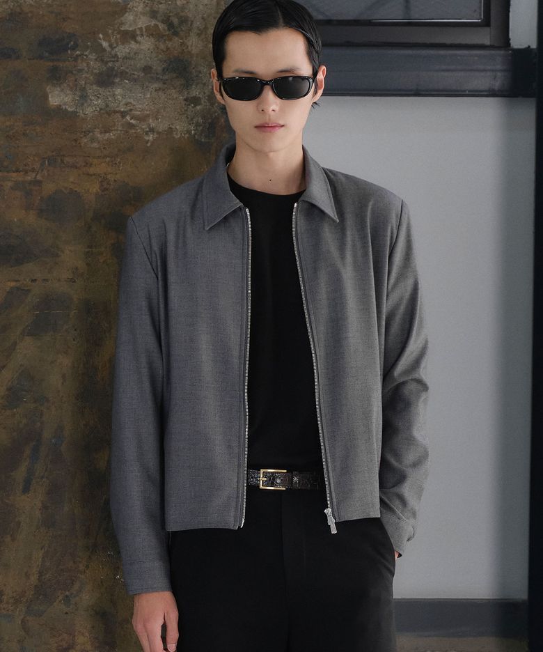 HALE WOOL HERRINGBONE COLLAR BLOUSON (GRAY)