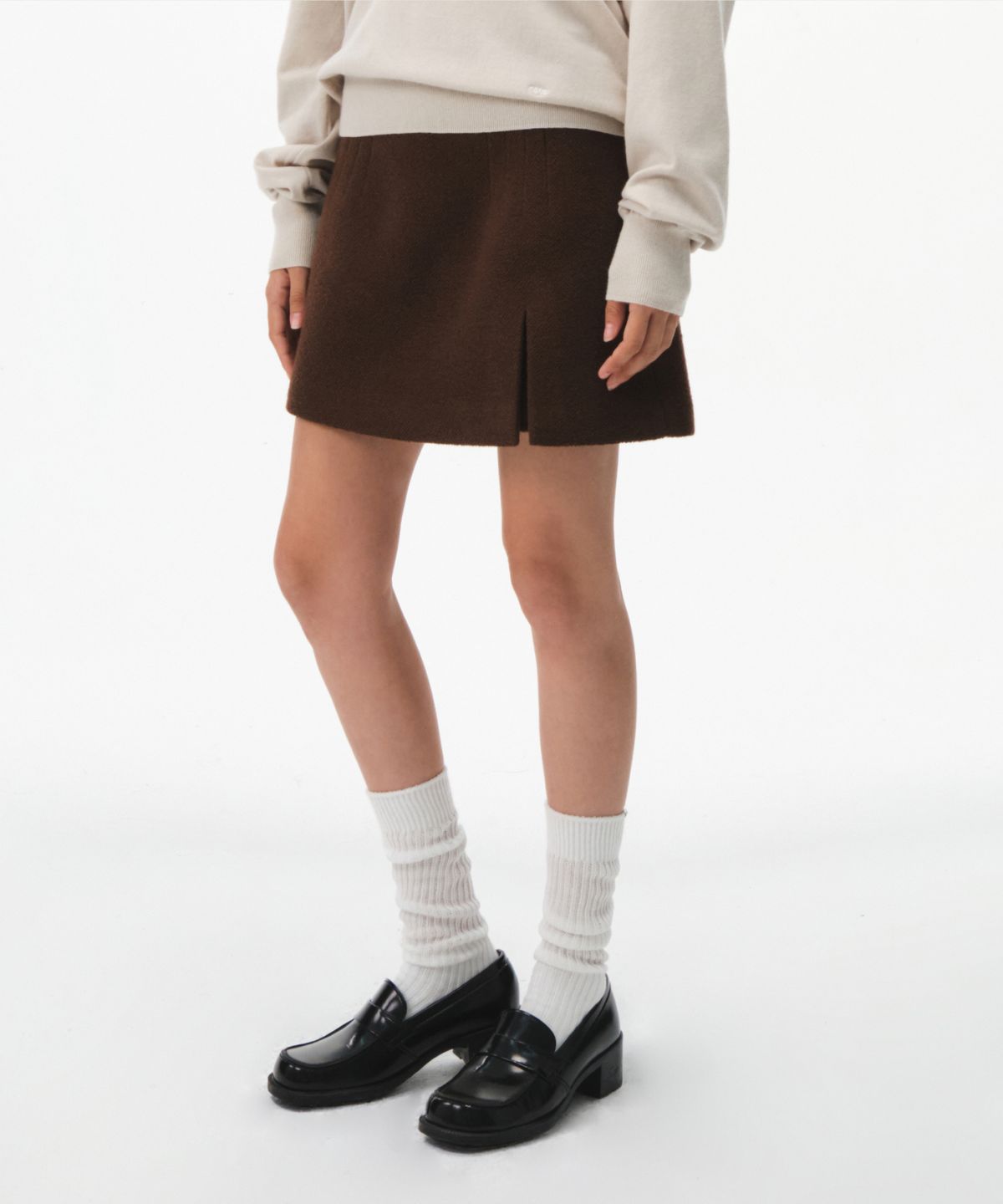 그로브(GROVE) COLLINS TWEED SKIRT (BROWN)