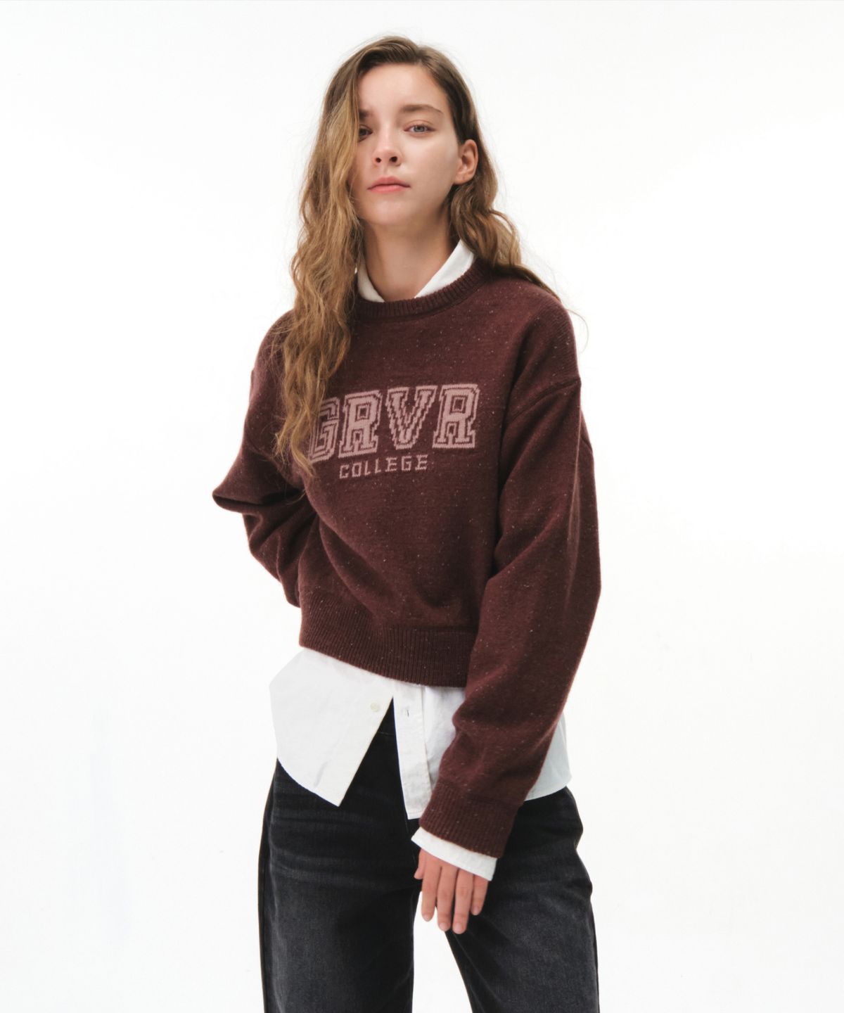 그로브(GROVE) GRVR COLLEGE KNIT (PLUM)