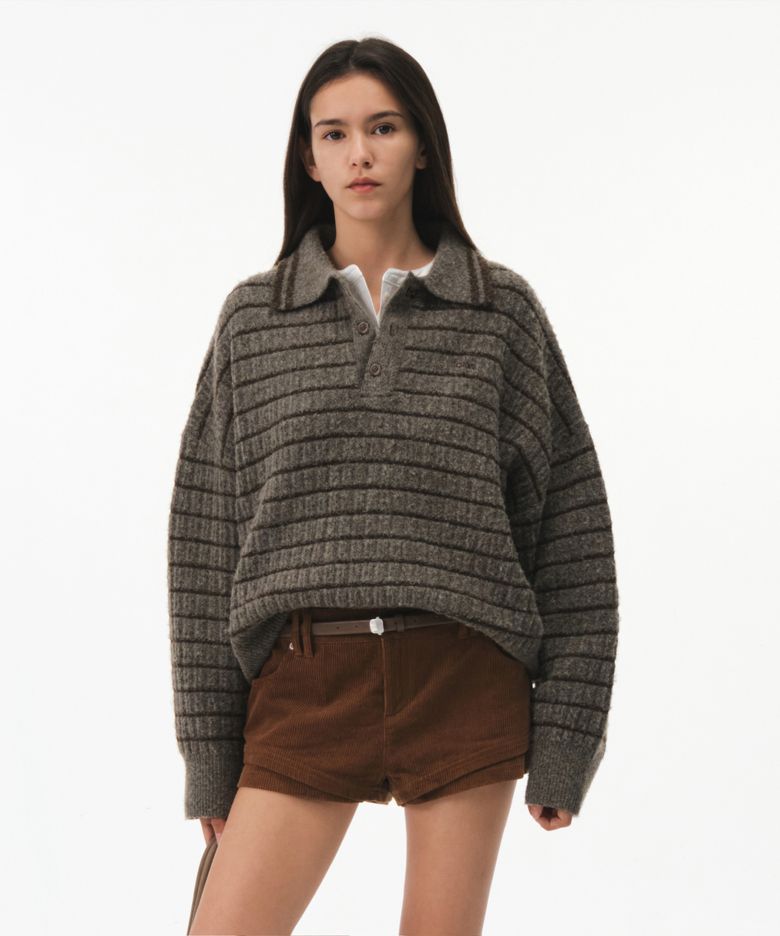 ESTELLE STRIPE COLLAR KNIT (KHAKI)