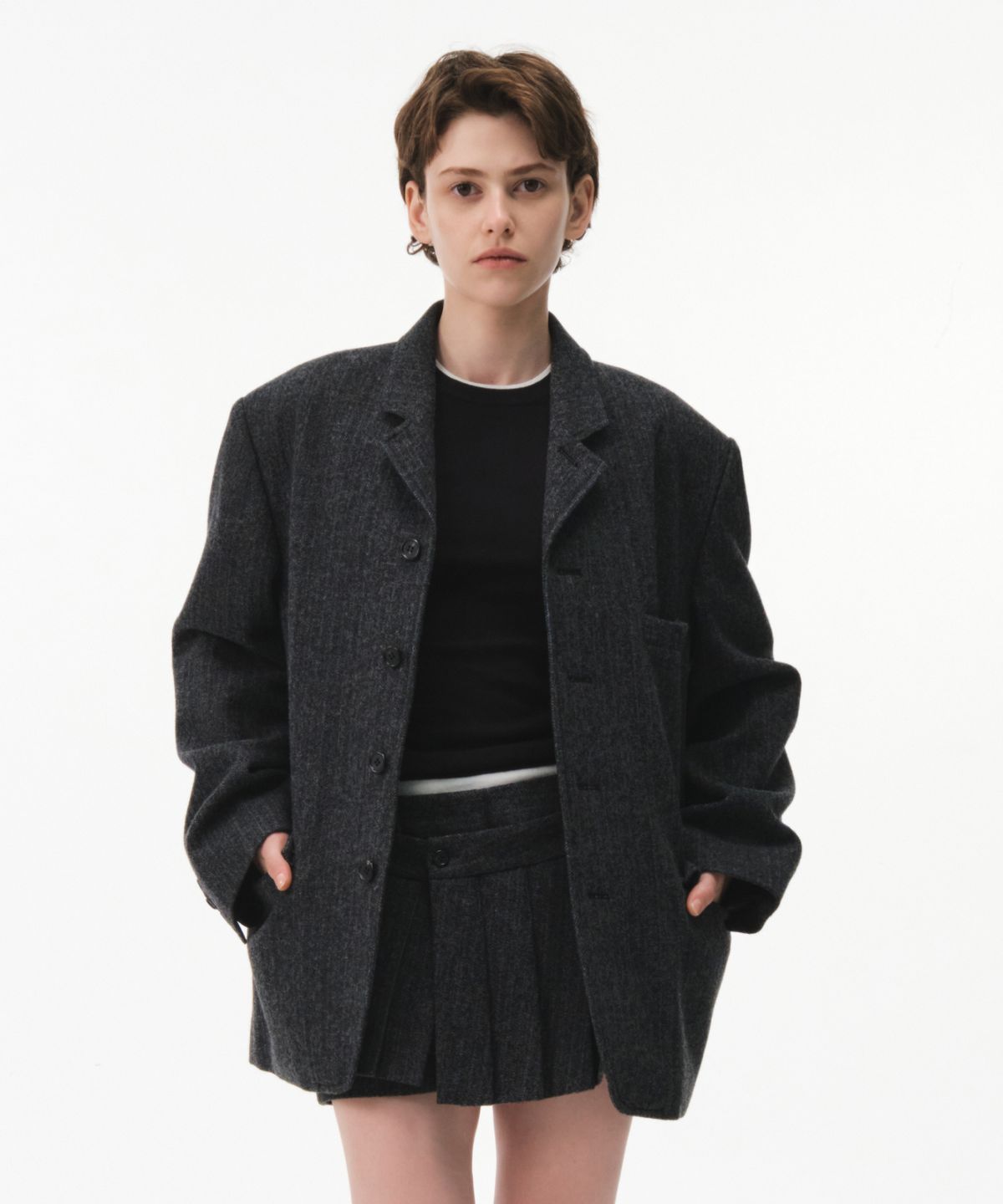 그로브(GROVE) MABEL HERRINGBONE JACKET (CHARCOAL)
