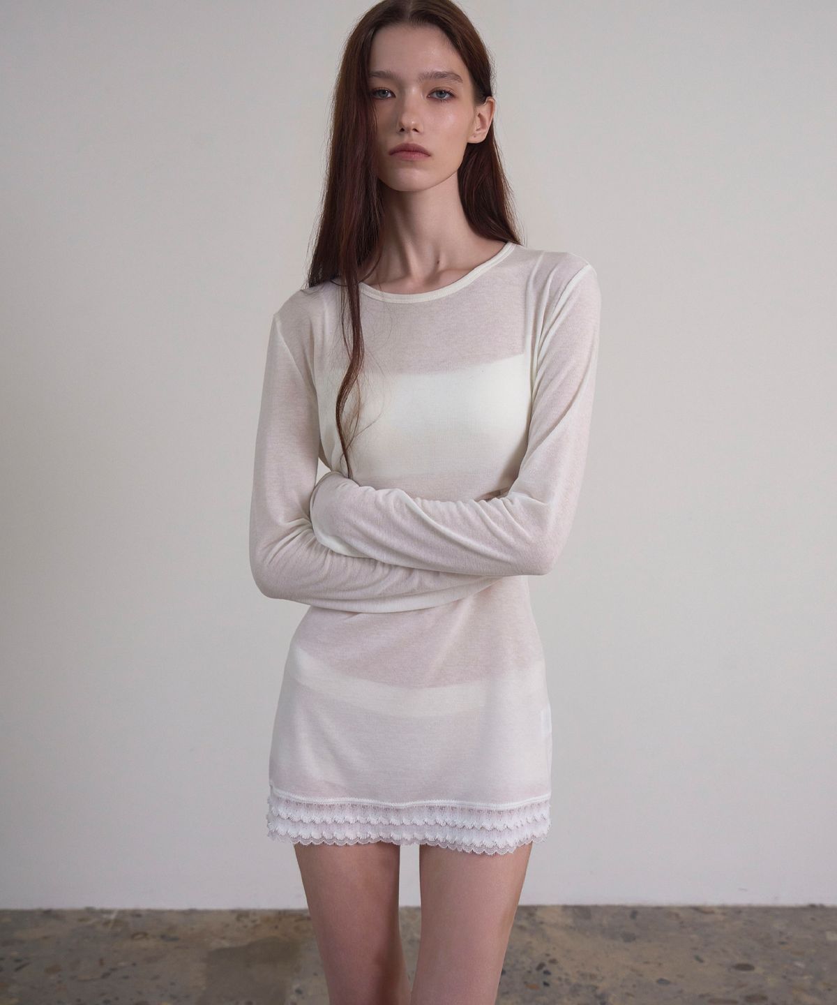 신앤리(SSIN AND LEE) Melt Lace Mini Dress White