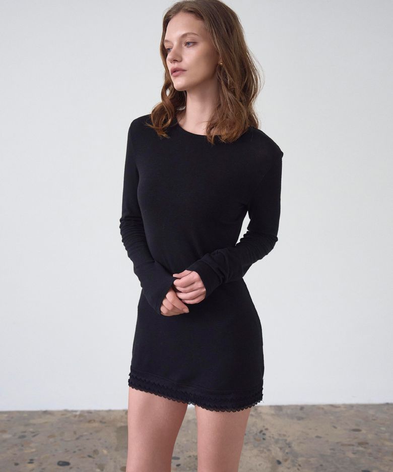 Melt Lace Mini Dress Black