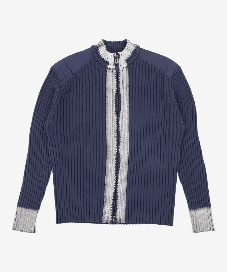 ROUGH WASHED HIGH NECK ZIP-UP CARDIGAN NAVY L