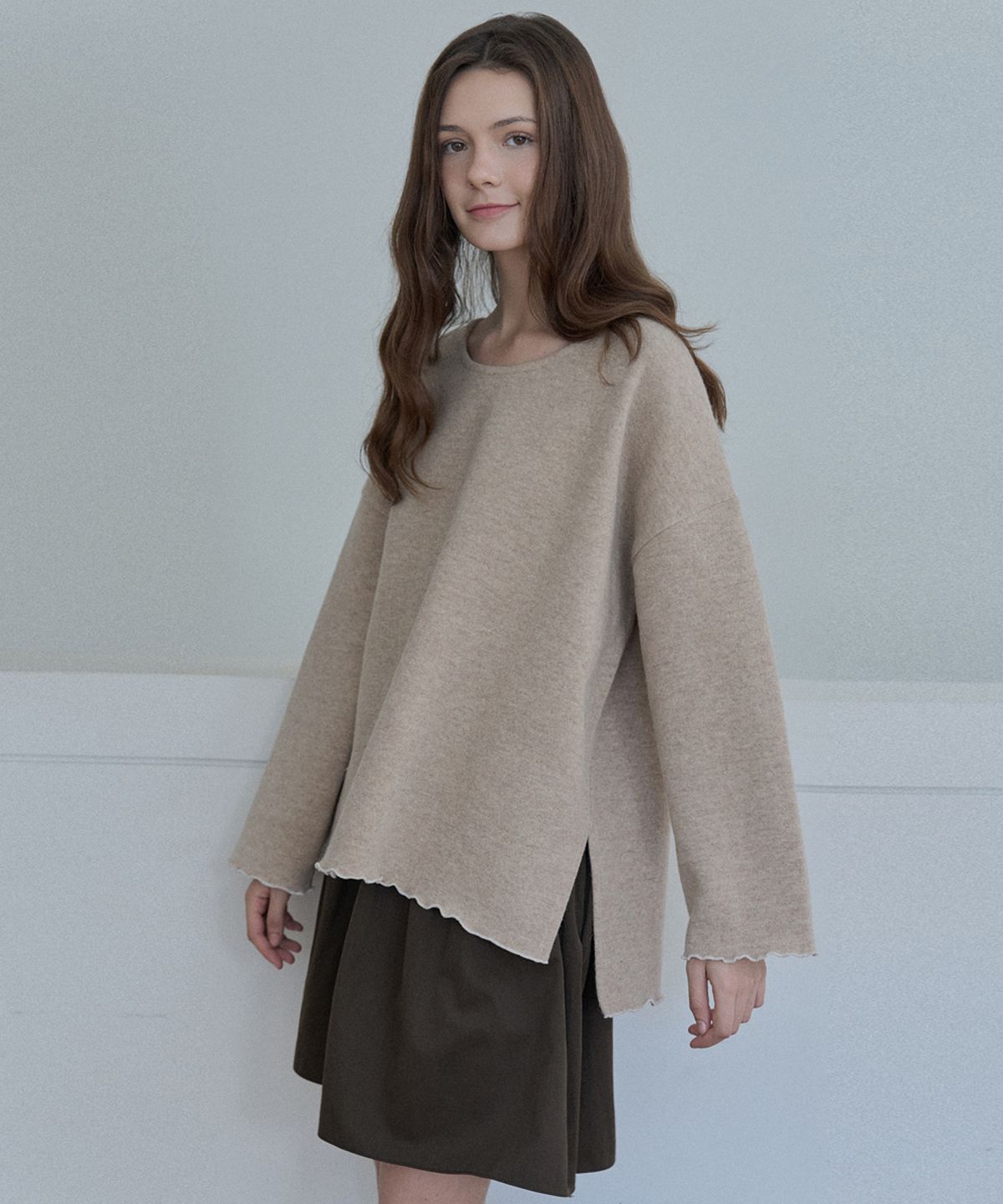 아방(AVANT-G) Wool Oversize Unbalanced Knit - BEIGE