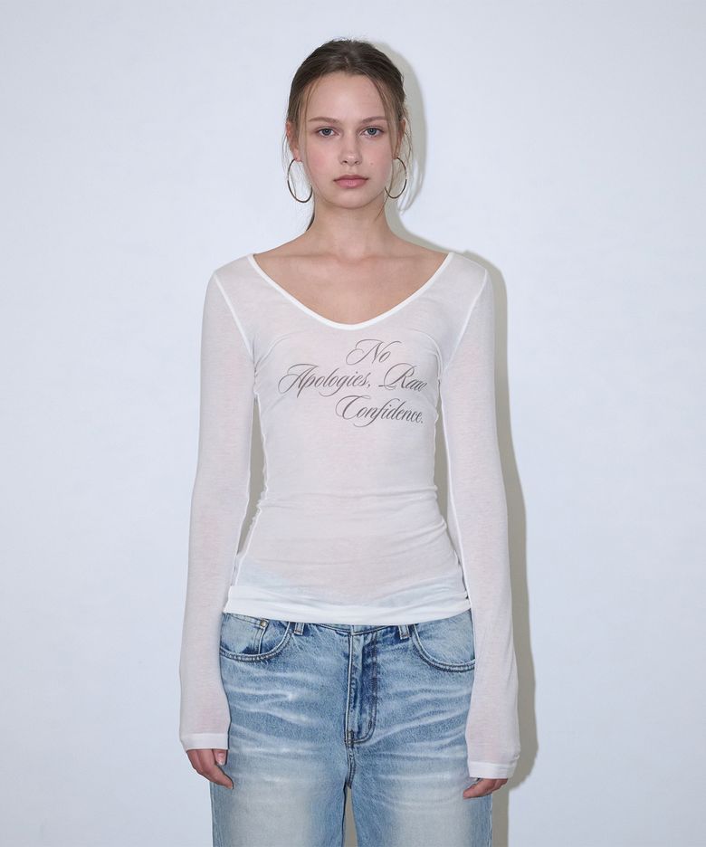 Loose Fit Deep V-neck Long Sleeve - White